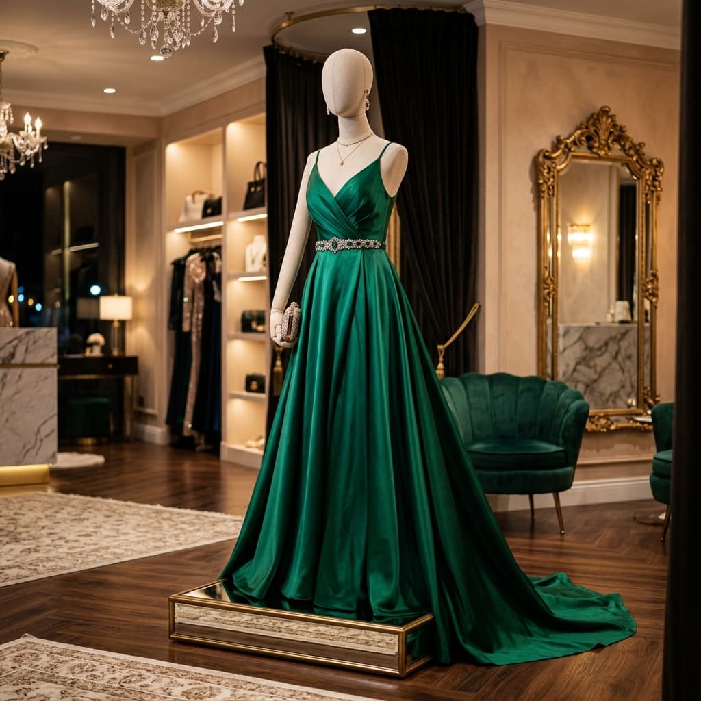 Emerald Silk Evening Gown